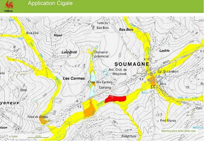 Carte d'aléas d'inondation à Soumagne-bas